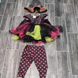 Teetot & Co. Halloween Child Witch Costume Size 5/6 Tutu Dress, Hat And Leggings